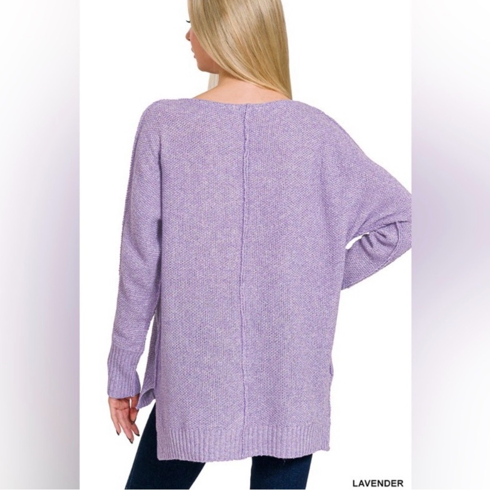 Zenana Outfitters Lavender V-Neck Sweater Large - Picture 5 of 12